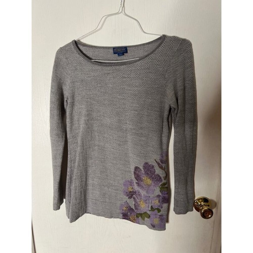 Pendleton Long Sleeve 100% Marino Wool Gray Sweater Size Small